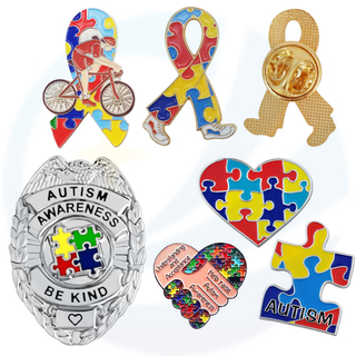 Pièce de puzzle de coeur de ruban personnalisé broche Badge Badge Metal Metal Enamel Autisme Pin de conscience