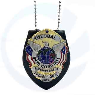 Badge de sécurité en métal personnalisé de 15 ans avec portefeuille de portefeuille en cuir